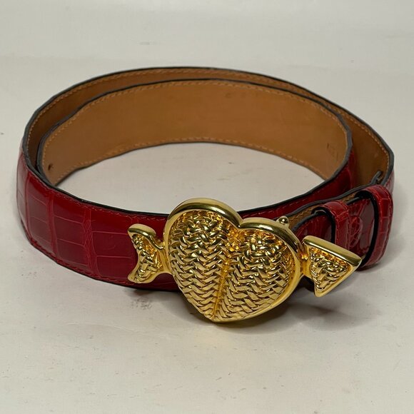 Barry Kieselstein-Cord | Bronze Gold Woven Heart Buckle Red Alligator Belt main image 9